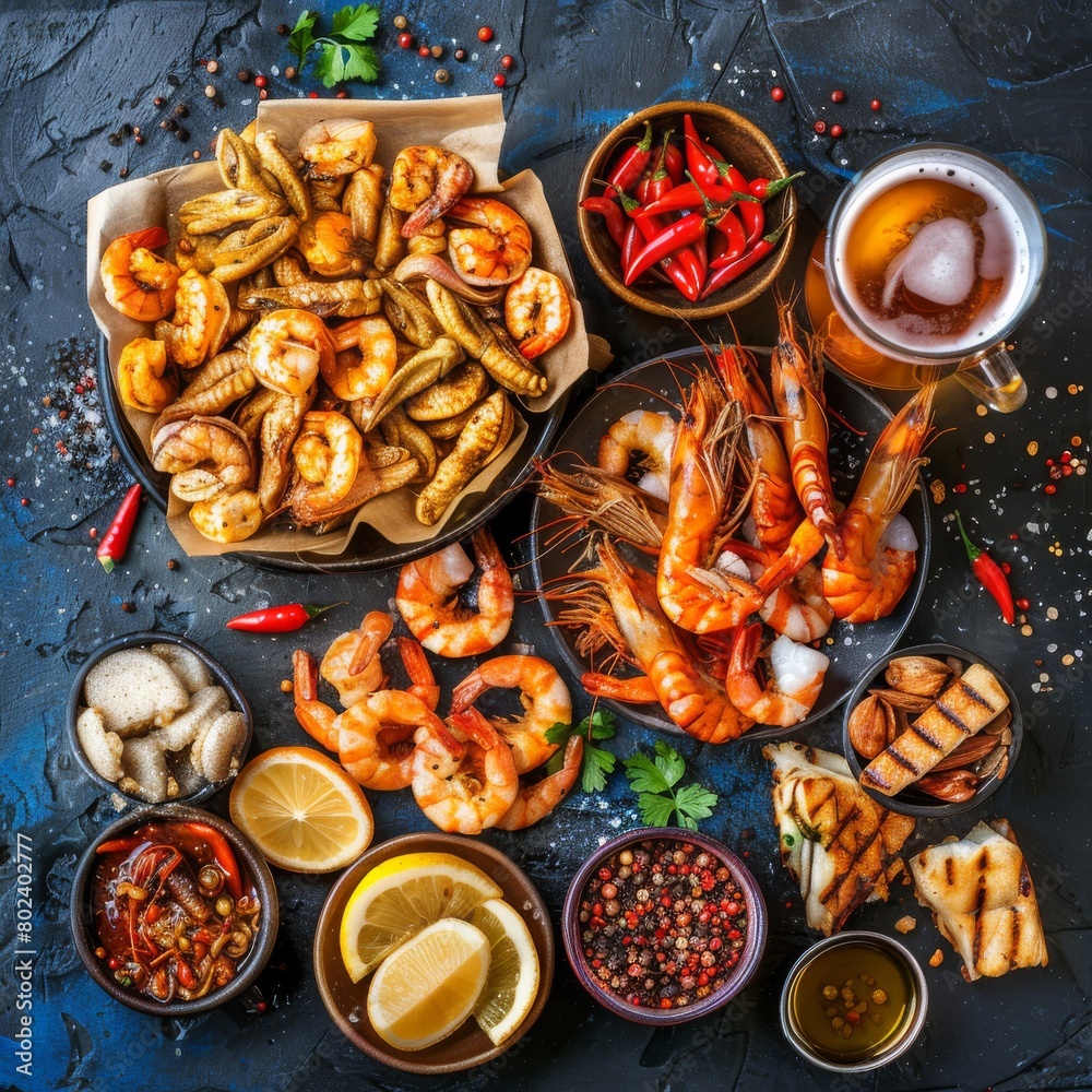 Beer Snack Mix with Dried Salted Seafood, Wine Snacks Buffet, Spicy Squid, Mussels, Fish Fillet Beer Snack Mix with Dried Salted Seafood, Wine Snacks Buffet, Spicy Squid, Mussels, Fish Fillet