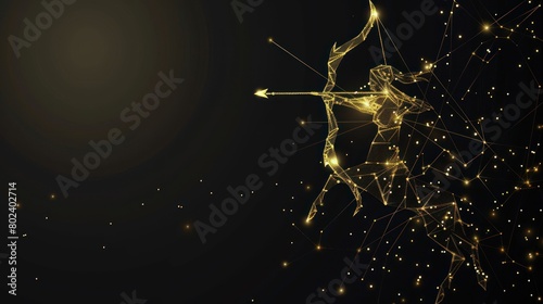 gold sagittarius zodiac made of technological dots and lines photo
