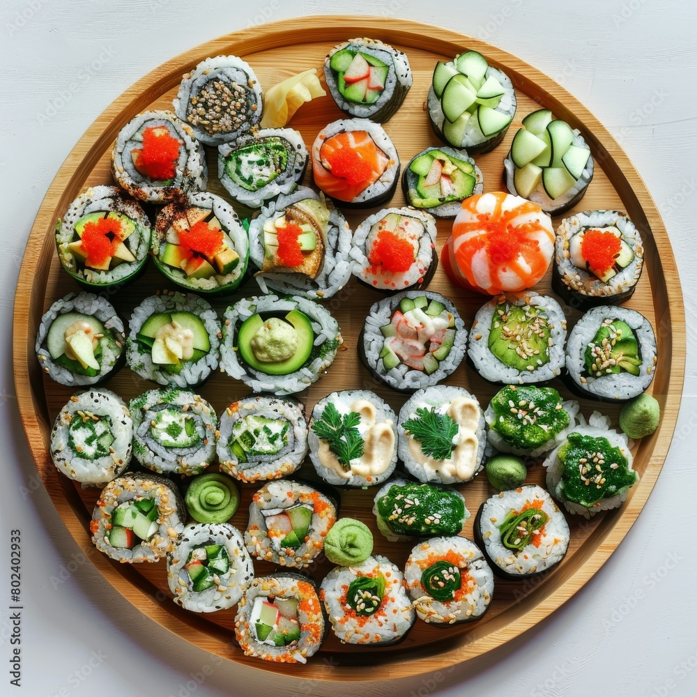 Big sushi set, seafood rolls, asian food collection, assorted rolls and nigiri susi, japanise maki sushi