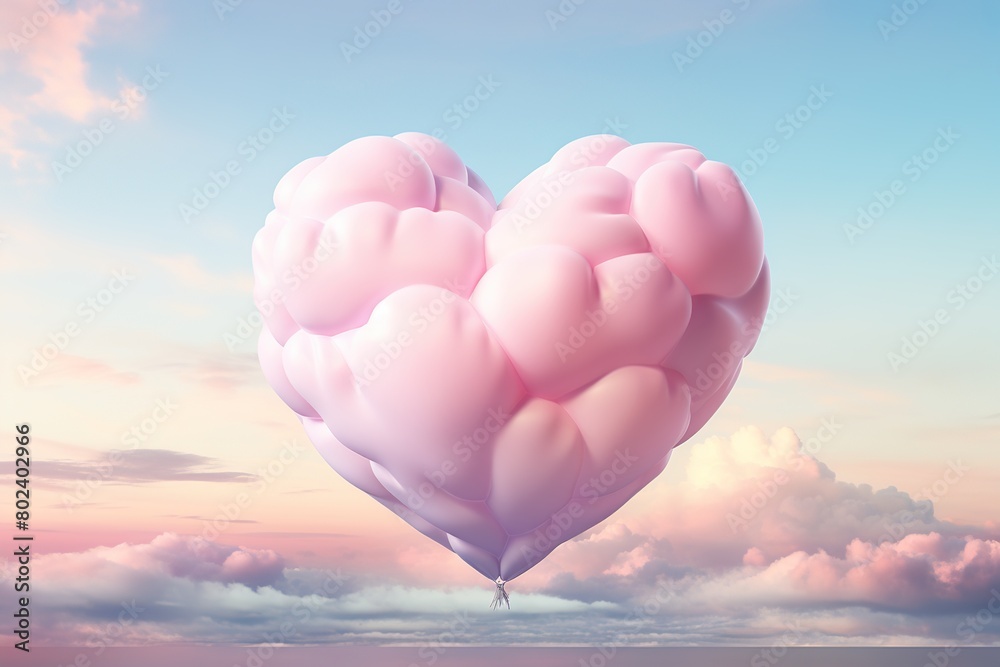 Fototapeta premium A heart-shaped cloud with a balloon inside of it