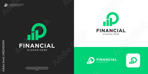 Letter P bar chart logo design. Simple financial growth logo vector illustration.