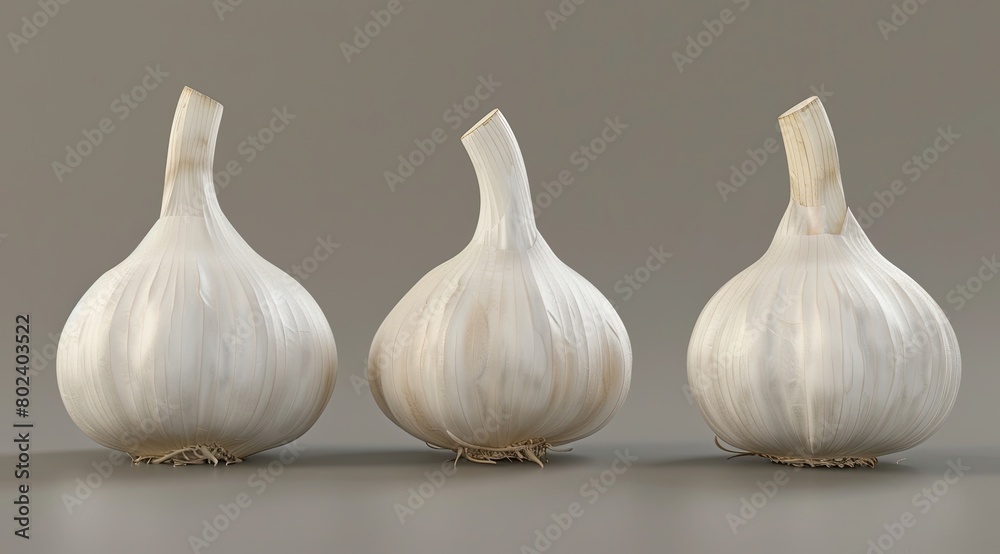Obraz premium garlic in a studio shot, isolated against a pristine white background, capturing its texture and essence in photorealistic high-resolution photography.