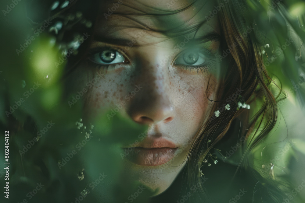 Forest Nymph: The Ethereal Gaze Amidst the Whispering Woods,