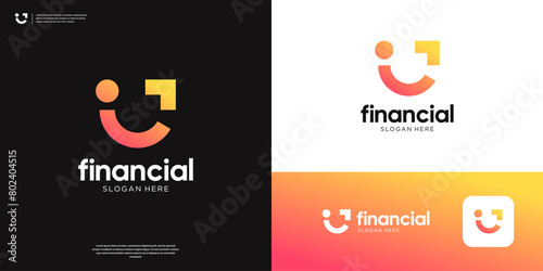 Abstract smile with arrow symbol financial growth logo design.