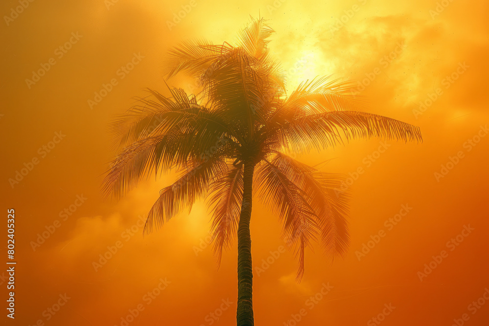 Stylized Palm Tree: Artistic Flair in Tangerine and Lime,