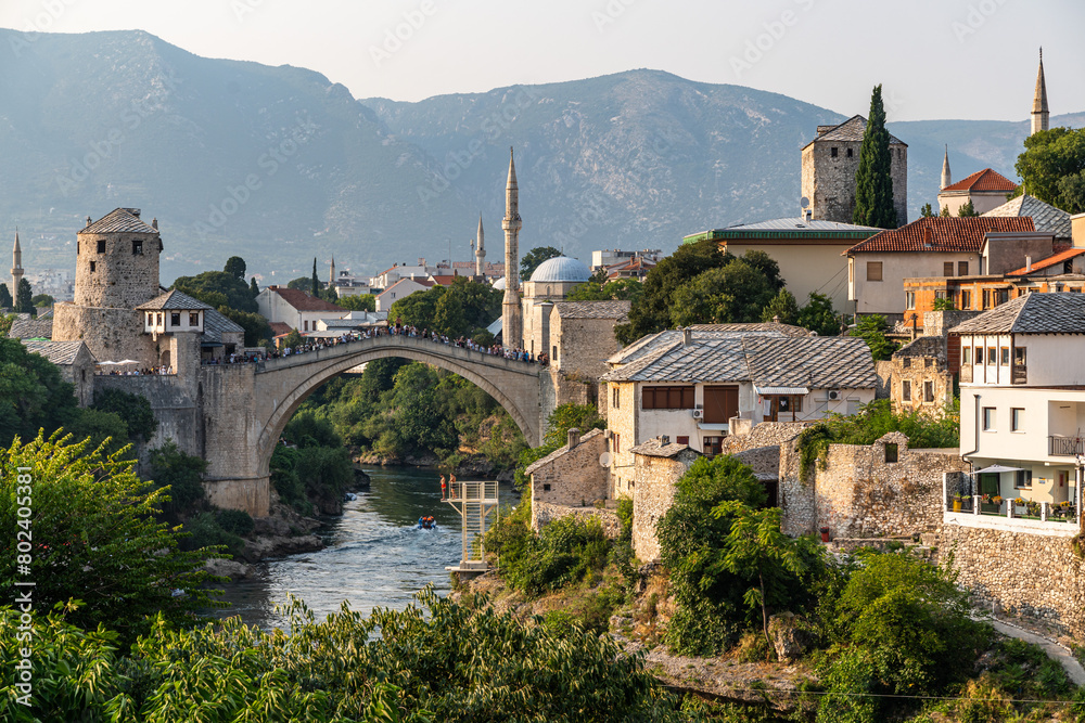 Neretva River Running Through Mostar, with the Old Bridge (Stari Grad), Bosnia and Herzegovina