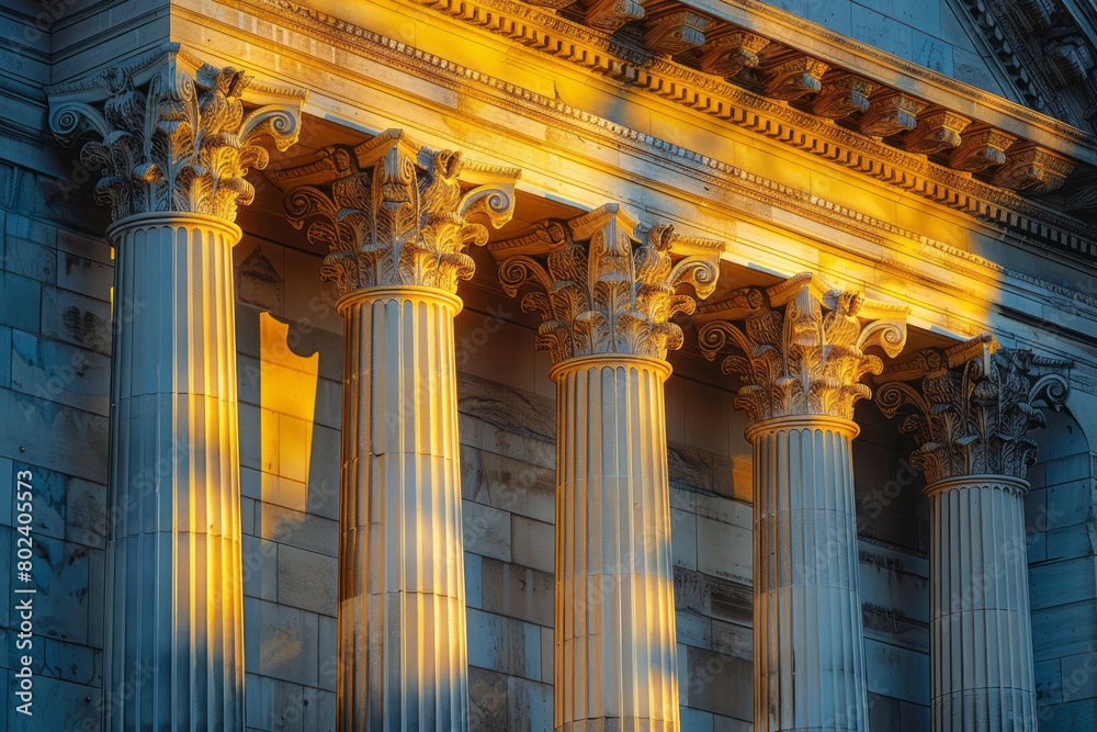 Sunset Hues on Classical Facade: A Modern Twist on Antiquity,
