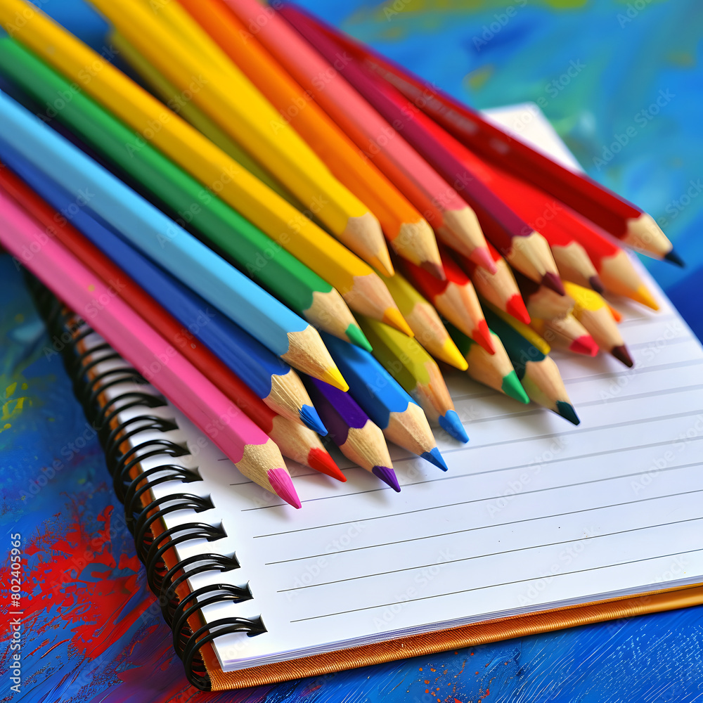 Notebook with colored pencils. Mockup concept. Back to school concept. Notebook with colored pencils. Mockup concept. Back to school concept.
