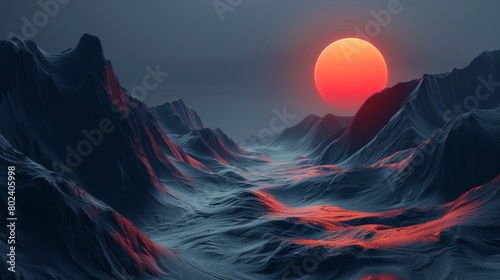 Sun Setting Over Mountain Range. Generative AI