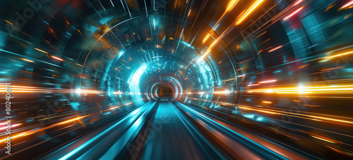 fast futuristic image in tunnel with lights photo