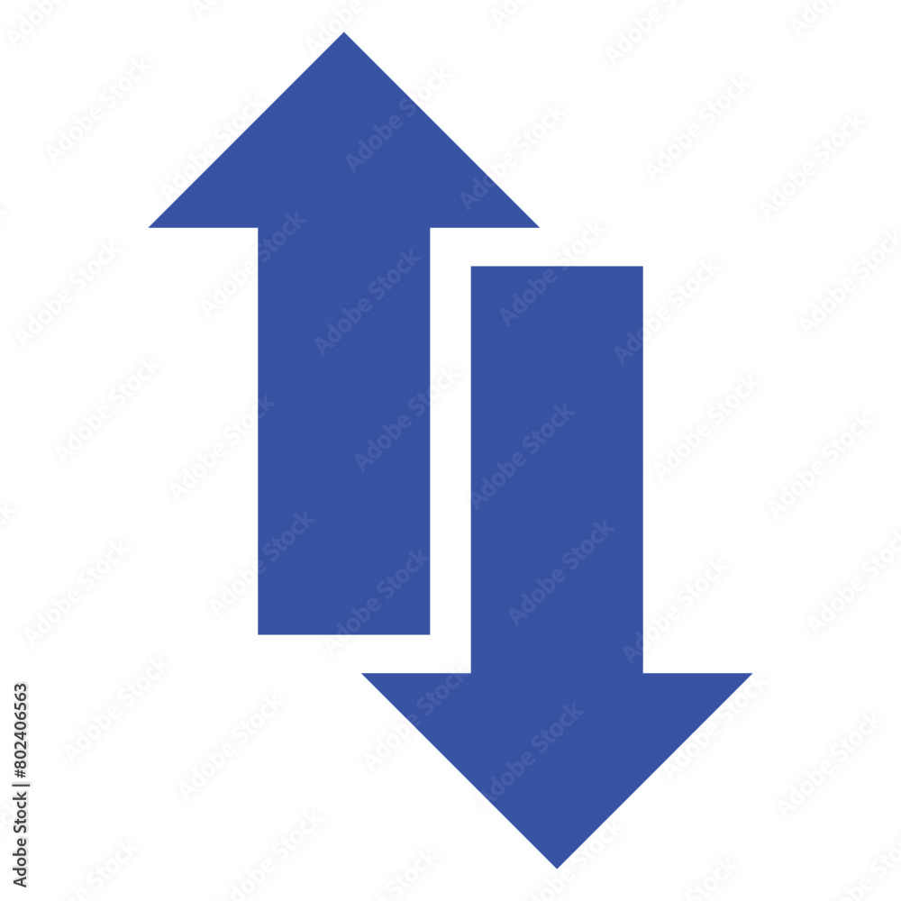Simple up and down arrows. Upward, downward arrows in isolated on white background, set of two. Flat style. Up and down arrow icon. Simple up and down arrows. Upward, downward arrows in isolated on white background, set of two. Flat style. Up and down arrow icon.