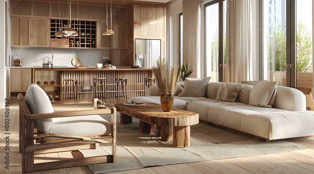 modern living room with light wood floors and white walls Ai generative modern living room with light wood floors and white walls Ai generative