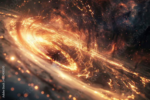 A swirling vortex of fire and smoke, with a bright orange glow surrounding it