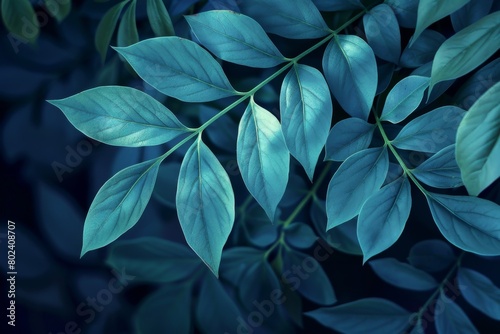 Closeup of a terrestrial plant with electric blue leaves on dark background