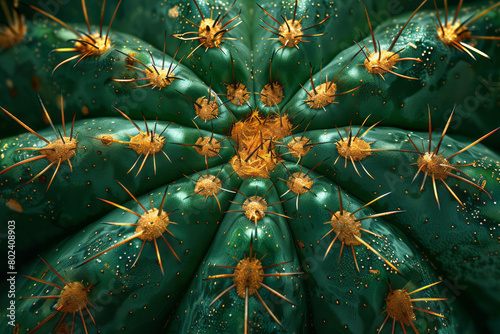 Close-up of the textured skin of a San Pedro cactus, each areole turned into a tiny, glowing portal, photo