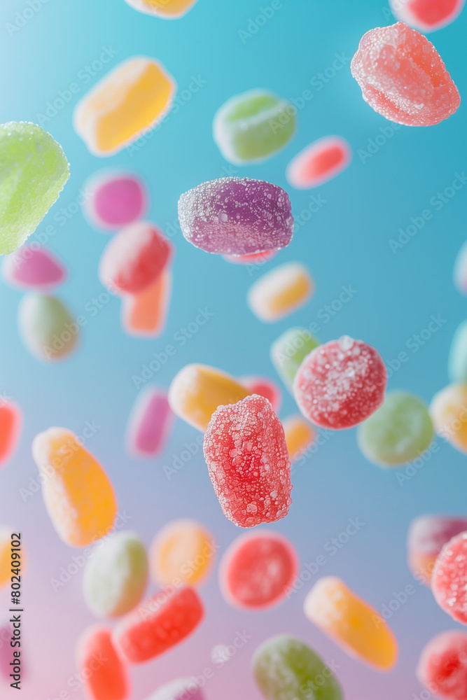 Many flying candies on pastel pink background Many flying candies on pastel pink background