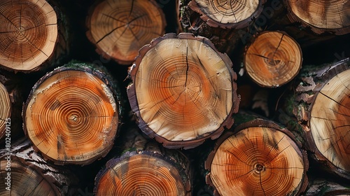 A stack of cut tree trunks sits in a pile.