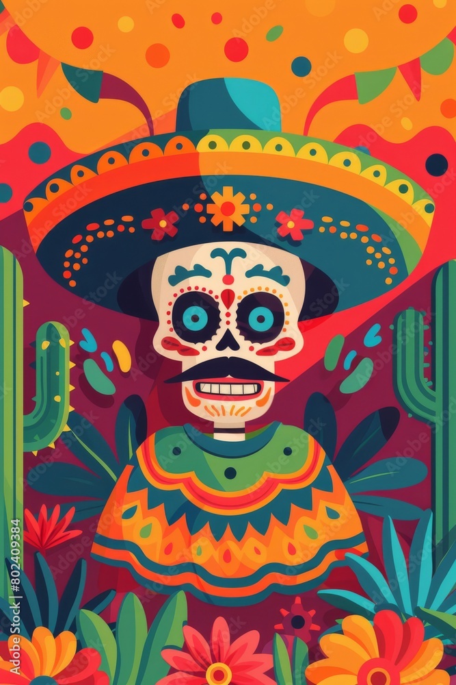 Skeleton Wearing Sombrero Painting Skeleton Wearing Sombrero Painting