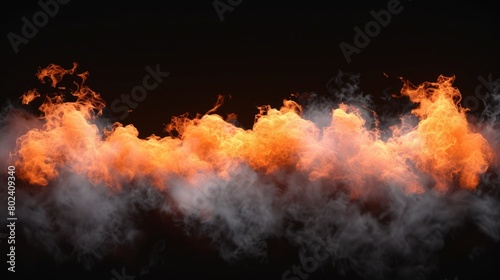 A large quantity of orange and white smoke billows against a stark black backdrop