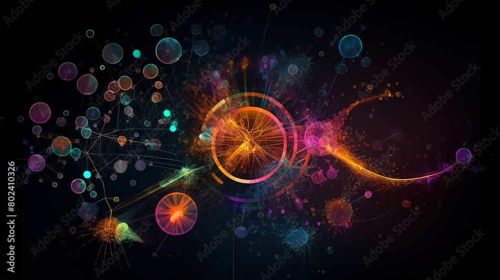 Abstract scientific concept with connected cells and particles. Science microscopic background. Abstract scientific concept with connected cells and particles. Science microscopic background.