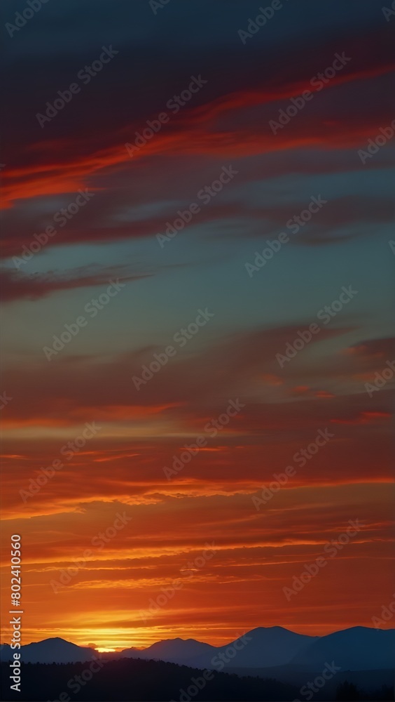 The fiery hues of dawn painting the sky over a mountain range