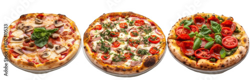 Pizza collection isolated on a transparent background