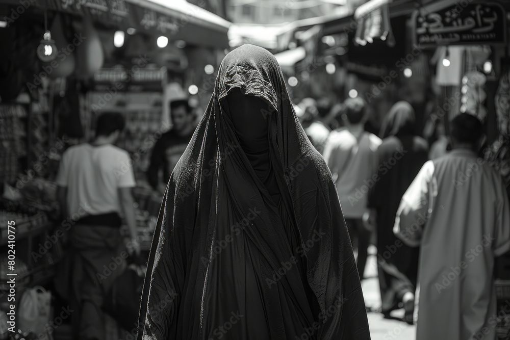 A cloaked figure walking through a crowded market, their face obscured under the hood, blending seamlessly with the surroundings, A cloaked figure walking through a crowded market, their face obscured under the hood, blending seamlessly with the surroundings,