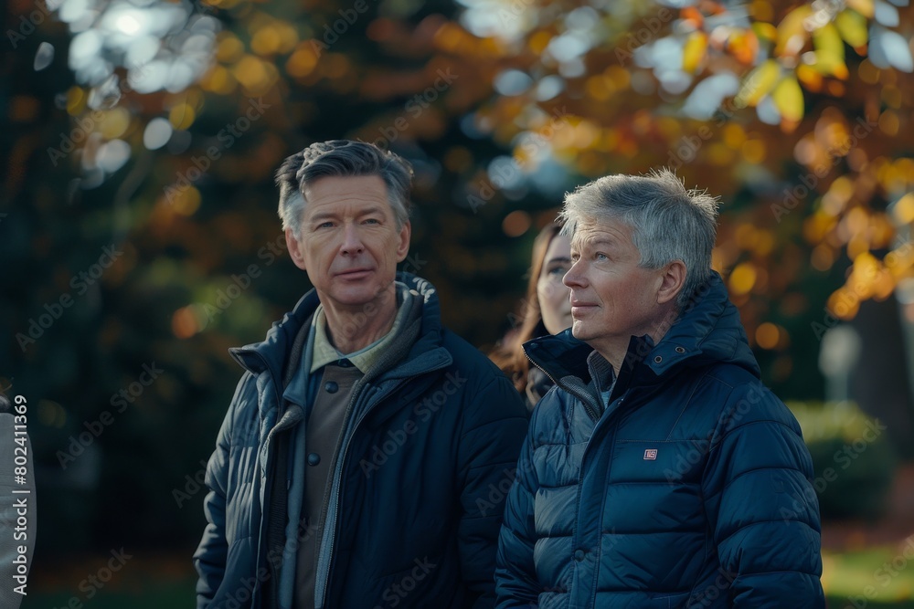 Portrait of a senior couple in the autumn park. They are looking at the camera. Portrait of a senior couple in the autumn park. They are looking at the camera.