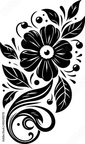 	
Black isolated flower silhouette with flourishes. Vector black flower in vintage style on white background. Floral tattoo vector design. Floral flourish design. Feminine tattoo template