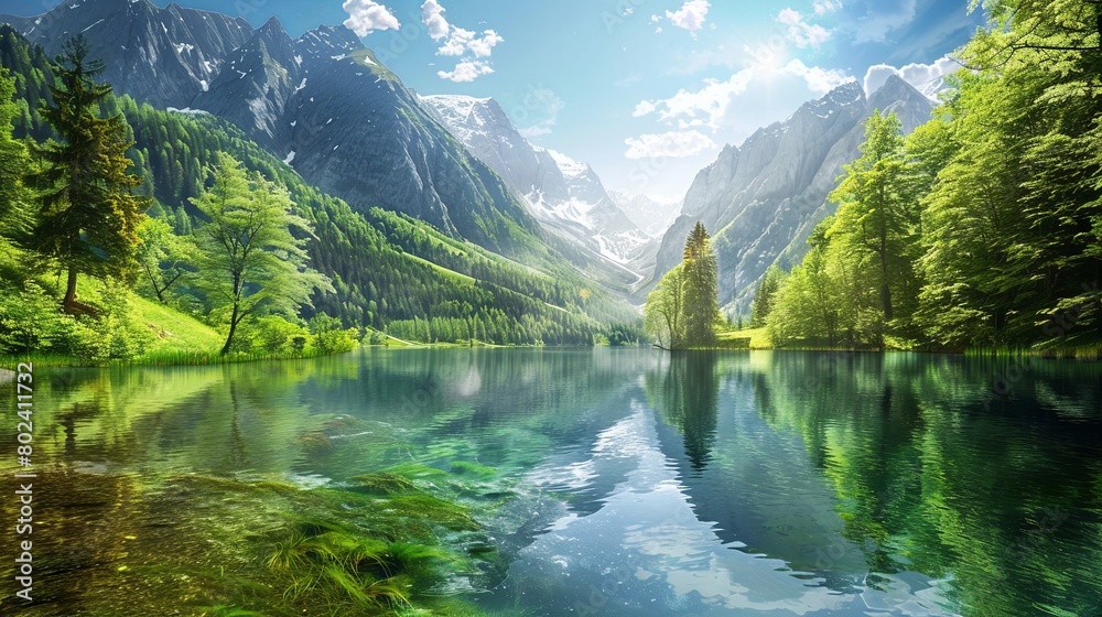 Mountain Lake Painting. Generative AI