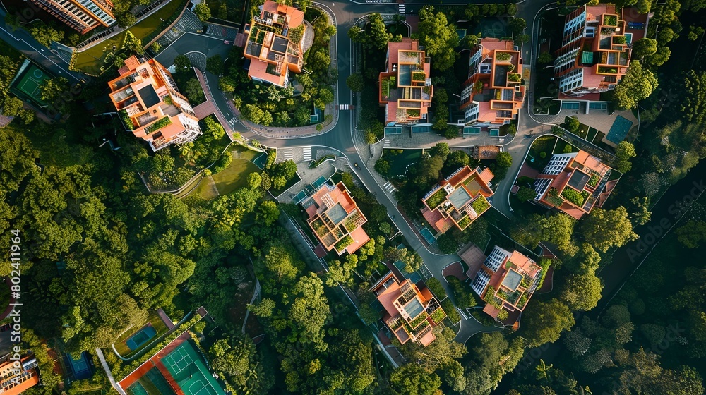Fototapeta premium A Birds-Eye View of a Residential Neighborhood. Generative AI