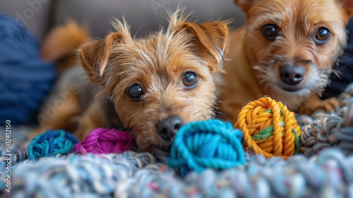 Craft an image depicting pets gnawing on chew toys to keep their teeth healthy and strong photo