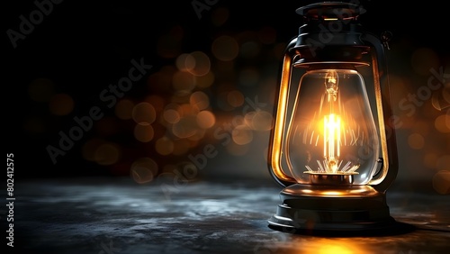 Warm and cozy vintage lighting: Closeup of flickering incandescent lamp on black background. Concept Vintage Lighting, Cozy Atmosphere, Closeup Photography, Flickering Incandescent Lamp photo