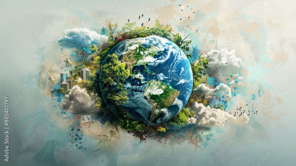 Craft an image illustrating the global influence of weather on various ecosystems Craft an image illustrating the global influence of weather on various ecosystems