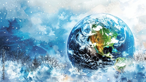 Craft an image illustrating the global influence of weather on various ecosystems © Supasin