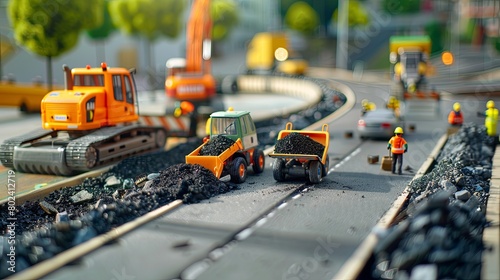 Miniature Road Construction Site With Toy Vehicles. Generative AI