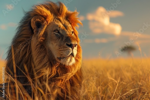 Big lion lying in savannah