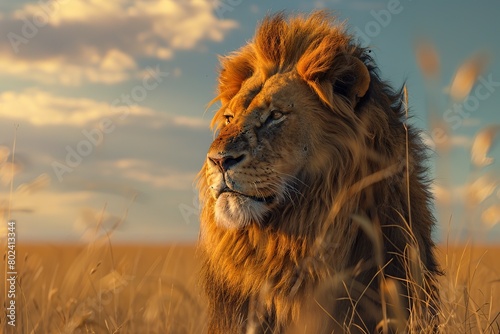 Big lion lying in savannah