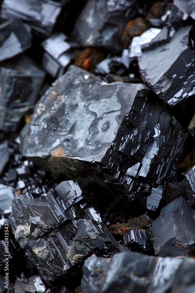 Lustrous black mineral formation with soft reflections