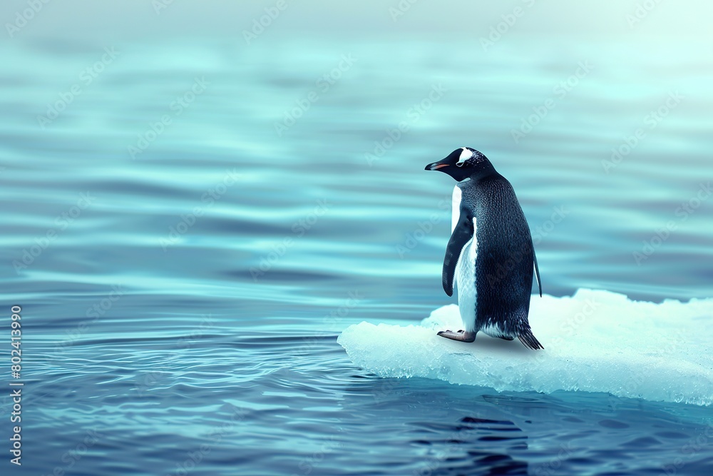 Obraz premium Penguin on a floe drifting through ocean