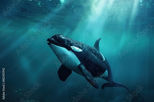 Killer whale swims in underwater world © Alina