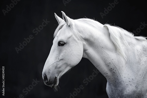 Beautiful white horse on black background