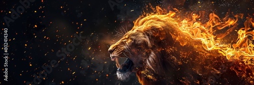 Lion fire flame on dark background.
