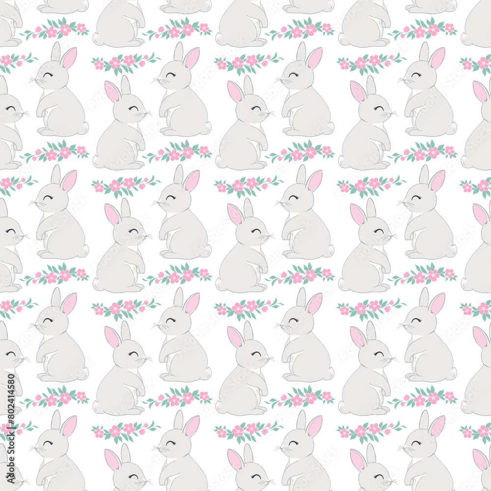 Seamless pattern with cartoon bunnies for kids. Abstract art print. Hand drawn background with cute animals. Seamless pattern with cartoon bunnies for kids. Abstract art print. Hand drawn background with cute animals.