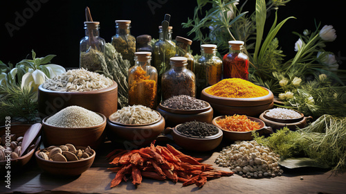 Herbal medicine concept  Collection of herbs used in spiritual and healing practices.