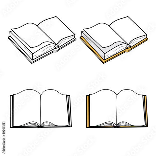 A sketch book, a coloring book and a book in color. Vector illustration in a flat style on a white background. Set of school supplies composition.