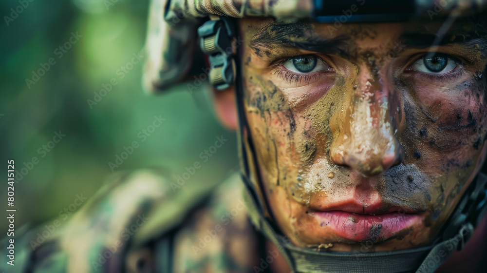 A man in a military uniform with dirt on his face