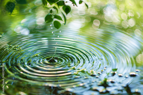 A small drop of water falls into a large body of water  creating a ripple effect