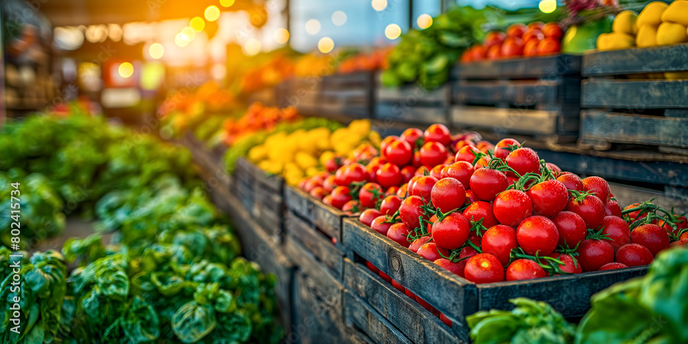 High-Tech Farming.Fresh Produce on Display at Local Market