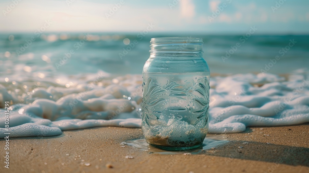 saline solution in a jar on the seashore saline solution in a jar on the seashore